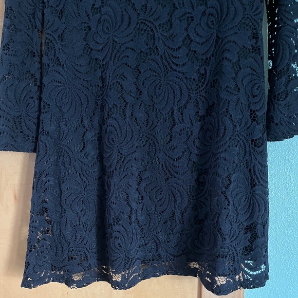 Black Lace Dress w/ Elegant Bell Sleeves Millibon USA Size Large - Picture 7 of 12